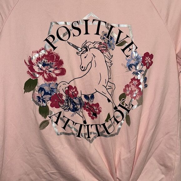 Self Esteem L Blush Pink Floral Crochet Tie at Waist High Low Short Sleeve Tee - Picture 4 of 11